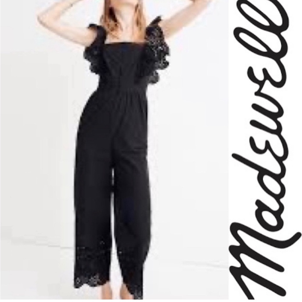 Madewell‎ Black Eyelet Frilled Strap Romper with Pockets